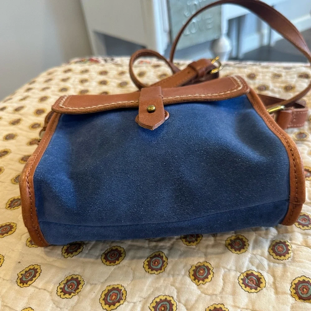 Madewell 1937 Accessories Blue Suede Camden Crossbody with Cognac Leather Trim